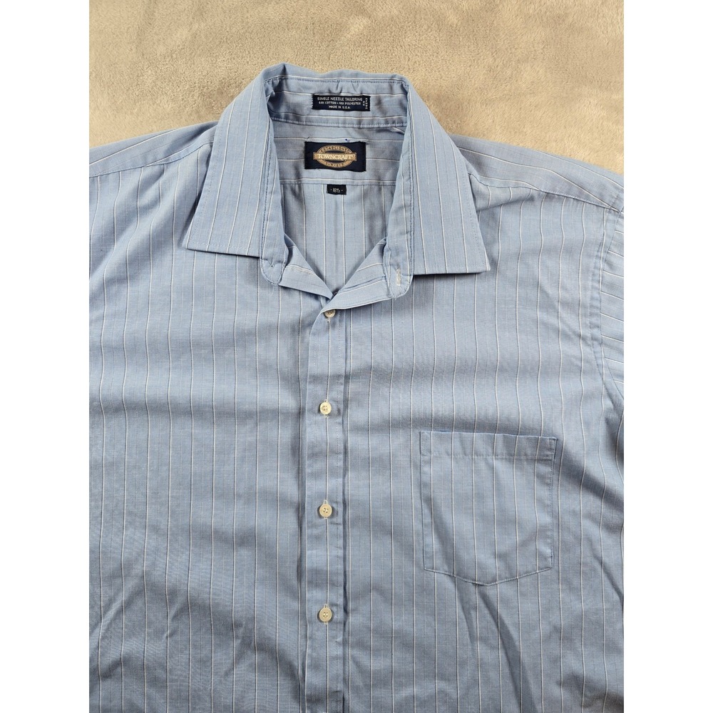 Towncraft‎ Shirt Mens 18.5 Striped Button Up Short Sleeve Blue Made In USA *Read